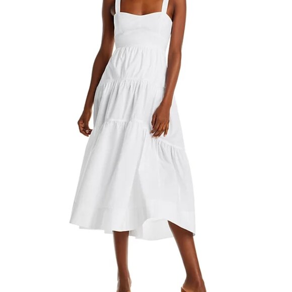 A.L.C. White Tiered Midi Dress With Lace-Up Back & Adjustable Straps Size 6 - Picture 1 of 7